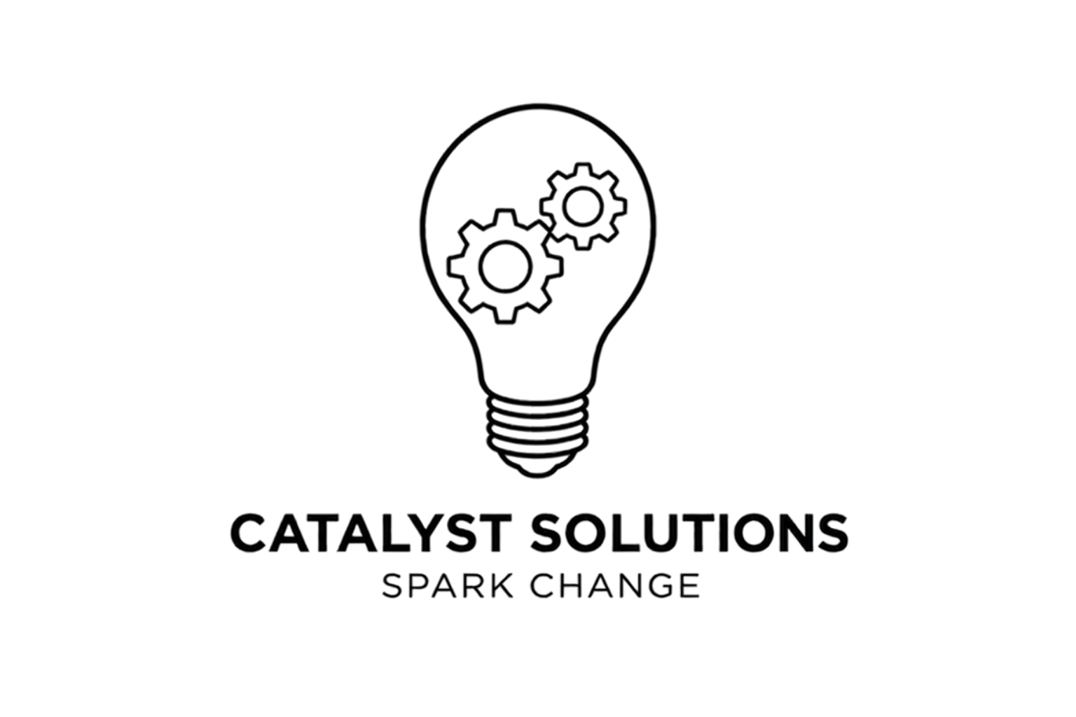 Lightbulb outline with two interlocking gears inside, Catalyst Solutions logo
